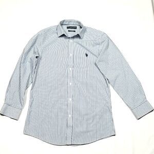 US Polo Assn. Shirt Men's 15 32/33 Plaid Blue Grey Wrinkle Resistance